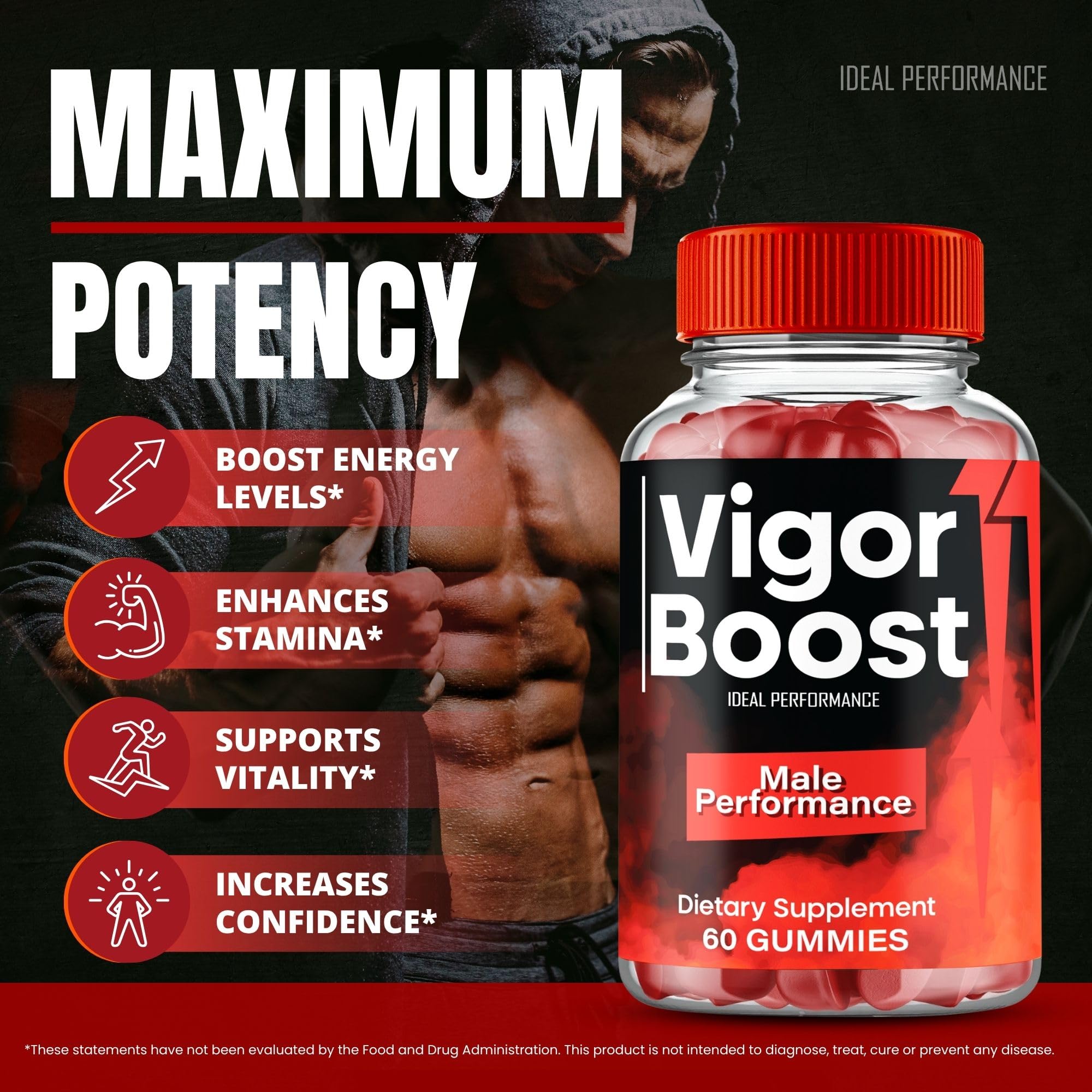 Vigor Boost male performance gummies product presentation